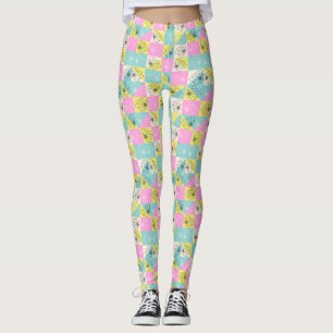 Leggings noir Floral coloré Pastel motif en damier