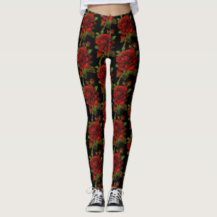 Leggings Noir floral de fleur de rose rouge