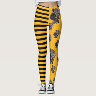 Leggings Noir floral et or de rose à doses égales de rayu