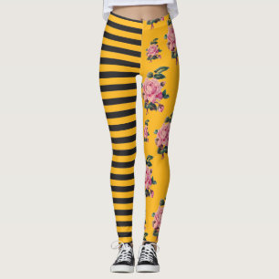 Leggings Noir floral et or de rose à doses égales de rayu