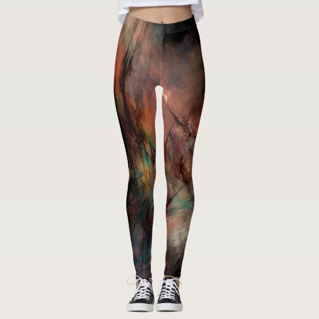 Leggings Noir foncé abstrait et motif bleu (Devant)