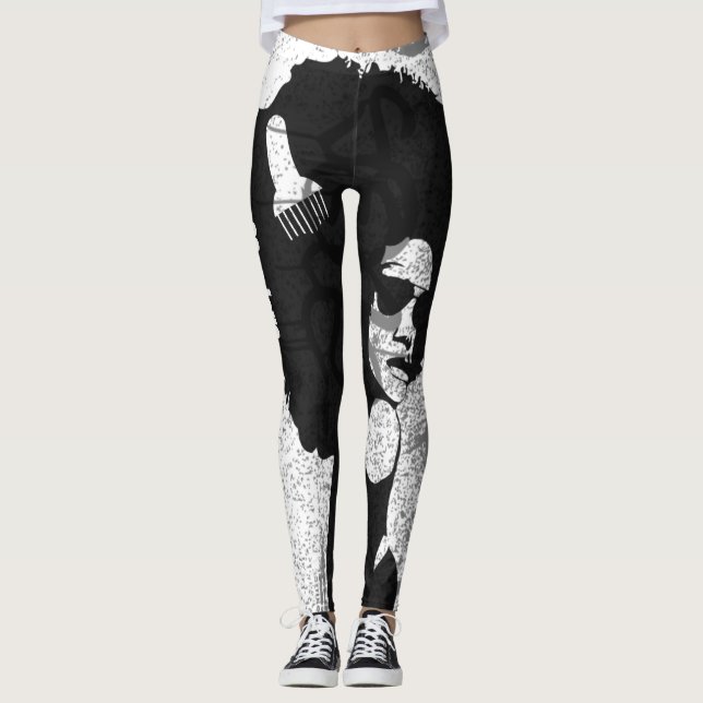 Leggings Noir, gris et graffiti Afro (Devant)