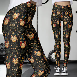 Leggings Noir Or Gothique Floral Coléoptère