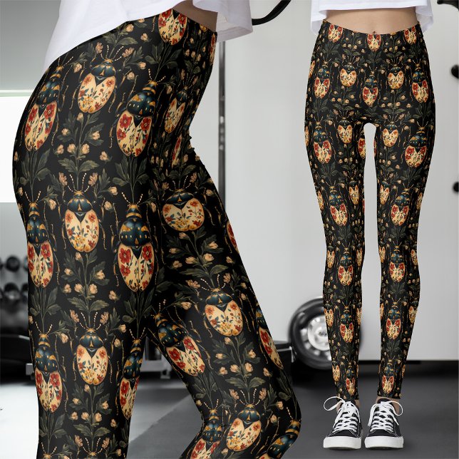 Leggings Noir Or Gothique Floral Coléoptère (Créateur téléchargé)