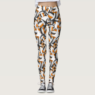 Leggings noir orange équipe couleurs volleyballs motif