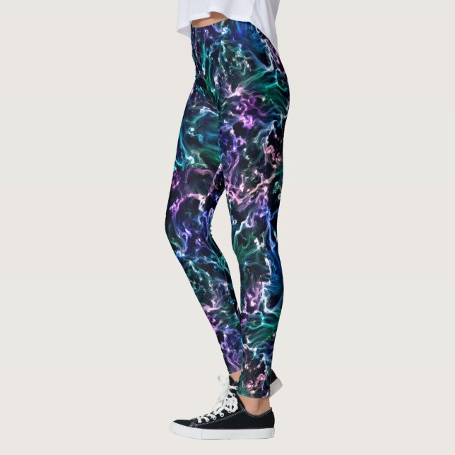 Leggings Noir rose Turquoise Cosmique Abstrait Fluide Nebul (Gauche)