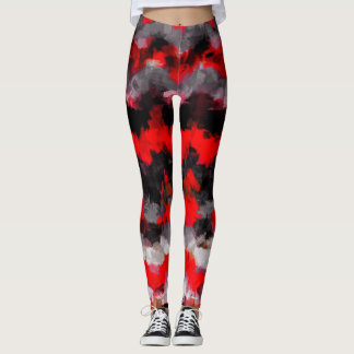 Leggings Noir Rouge Blanc Abstrait peinture
