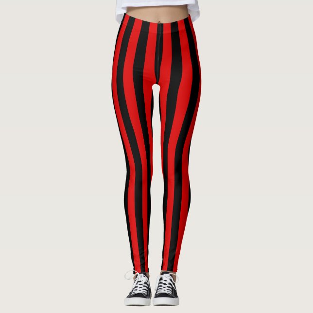 Leggings Noir Rouge Vertical Large Stripe Femmes Sexy (Devant)
