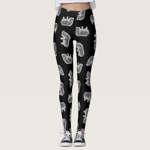 Leggings Noir vintage d'art d'hippopotame de motif