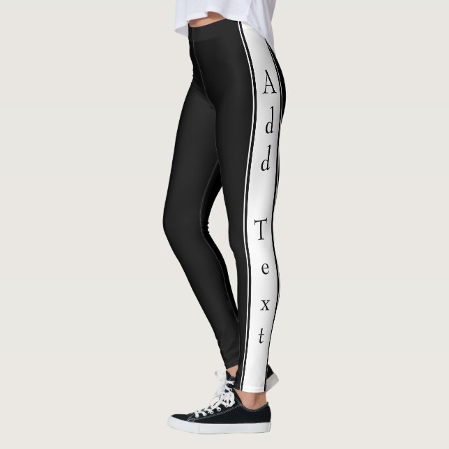 Leggings noirs à rayure latérale avec texte et cou (Gauche)