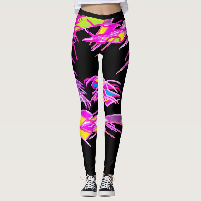leggings noirs aux motifs violets mixtes (Devant)