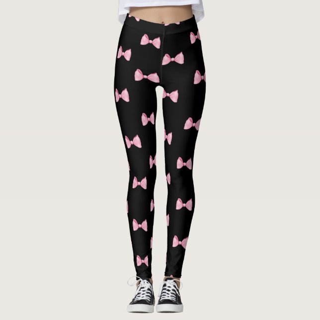 Leggings noirs avec des vaches roses (Devant)