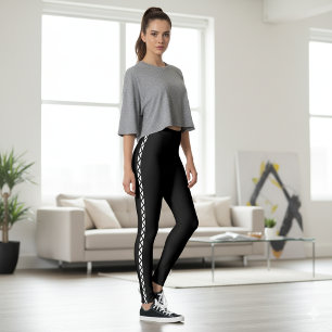 Leggings noirs avec rayure blanche classique sur l