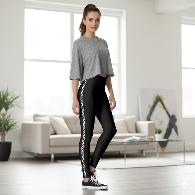 Leggings noirs avec rayure blanche classique sur l (Black Leggings with Classic White Side Stripe)