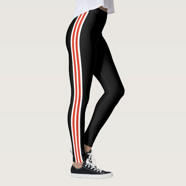 Leggings noirs avec rayure latérale rouge et blanc (Droite)