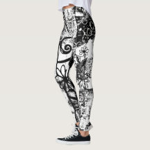 Leggings noirs et blancs avec Graffiti Art imprimé