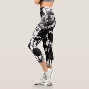 Leggings noirs et blancs avec Graffiti Art imprimé