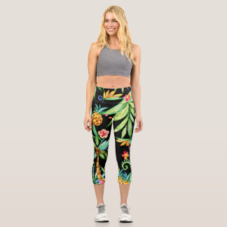 Leggings noirs exotiques tropicaux floraux