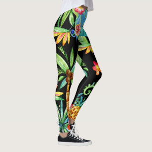 Leggings noirs exotiques tropicaux floraux