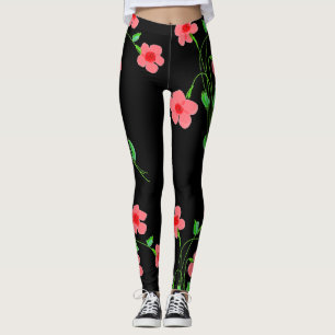 Leggings noirs floraux roses