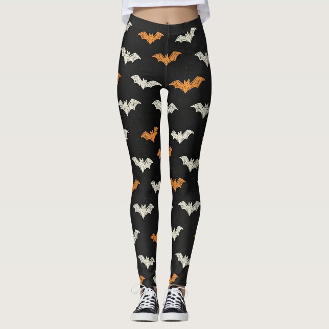 Leggings noirs, orange et crème Spooky Chic (Devant)