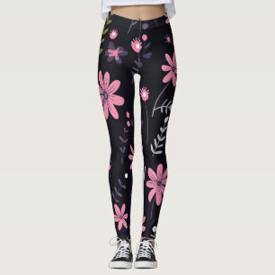 Leggings noirs pour femmes avec imprimé floral ros