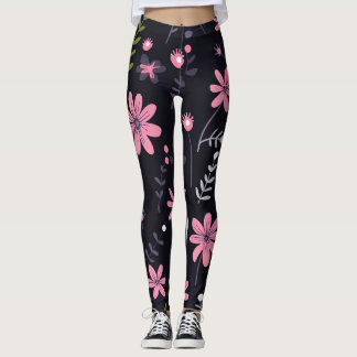 Leggings noirs pour femmes avec imprimé floral ros