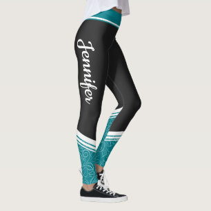 Leggings Nom blanc noir et bleu turquoise élégant