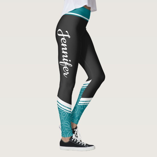 Leggings Nom blanc noir et bleu turquoise élégant (Droite)