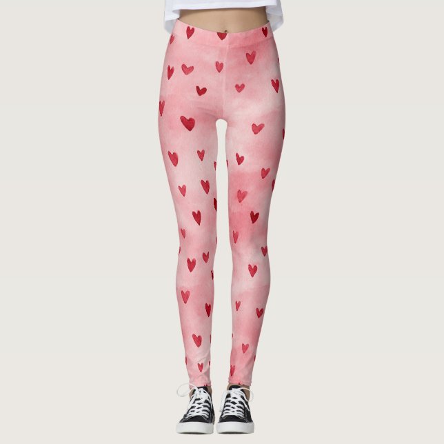 Leggings Nom de cœurs rouges roses (Devant)