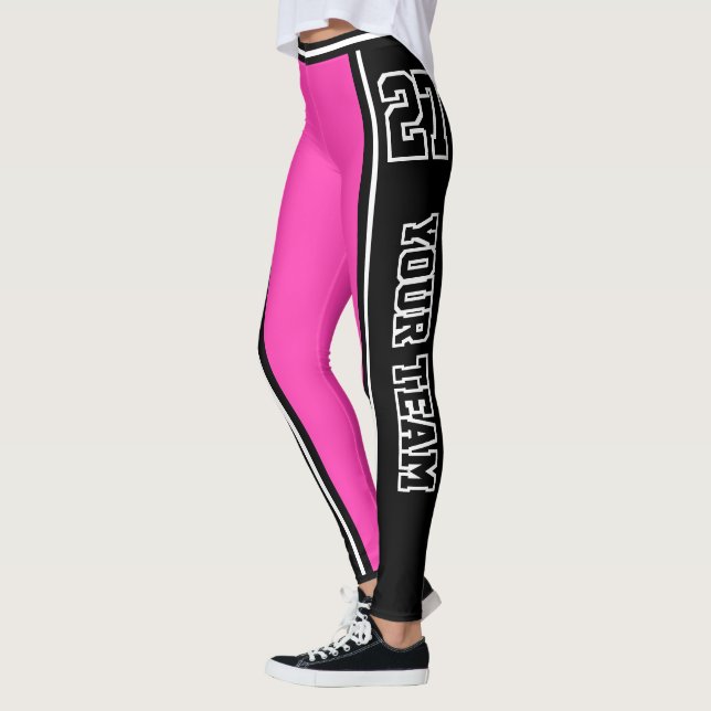 Leggings Nom de l'équipe sportive Numéro Black Hot Pink ray (Gauche)
