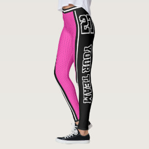 Leggings Nom de l'équipe sportive Numéro Black Hot Pink ray