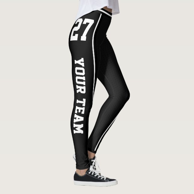 Leggings Nom de l'équipe sportive Numéro noir blanc rayé (Droite)
