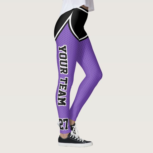 Leggings Nom de l'équipe sportive Numéro noir pourpre point (Droite)