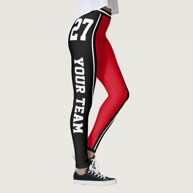 Leggings Nom de l'équipe sportive Numéro noir rouge rayé (Droite)
