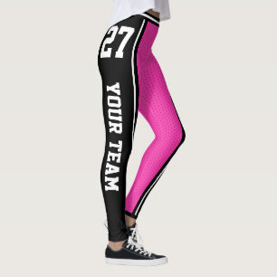 Leggings Nom de l'équipe sportive Numéro rose noir rayé
