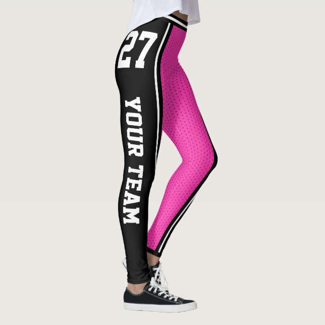 Leggings Nom de l'équipe sportive Numéro rose noir rayé (Droite)
