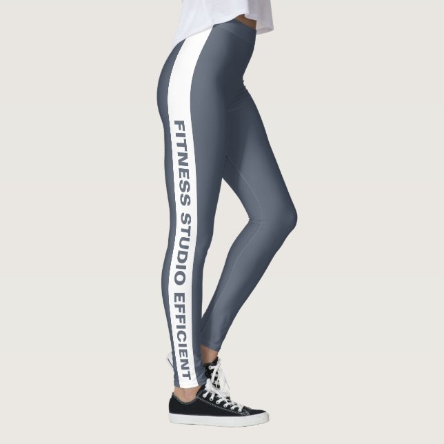 Leggings Nom de société personnalisé Rayure blanche grise  (Droite)