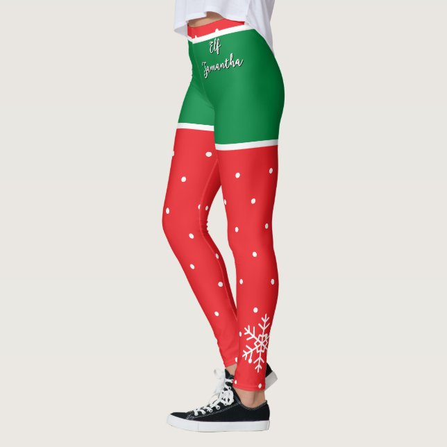 Leggings Nom d'elfe de Noël Rouge Vert  (Gauche)