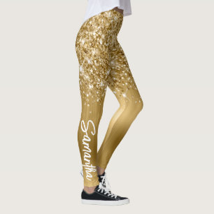 Leggings Nom du script de pinceau Glittery Gold Glam