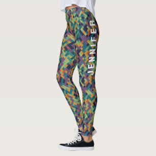 Leggings Nom Et Motif Abstrait Du Pixel Vert Tendance