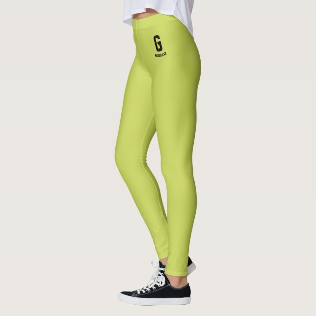 Leggings Nom personnalisé classique Apple vert noir monogra (Gauche)