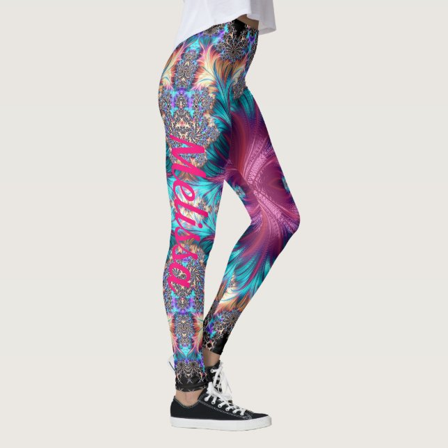 Leggings Nom personnalisé de l'arc-en-ciel rose fractal (Droite)
