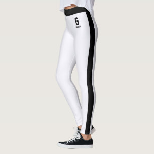 Leggings Nom personnalisé Diamant Blanc Rayures Noires Mono