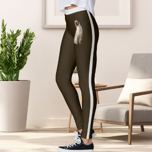 Leggings Nom personnalisé Joli Chat Siamois Photo Marron
