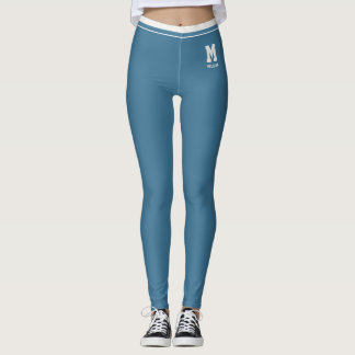Leggings Nom personnalisé Mignon Bleu Ardoise Neutre Rayé