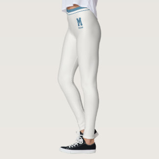 Leggings Nom personnalisé Mignon Neutre Bleu Ardoise Rayé
