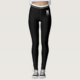 Leggings Nom personnalisé Mignon Rayé Noir Et Neutre