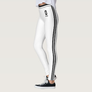 Leggings Nom personnalisé Mignon Rayures Blanches Noires Mo