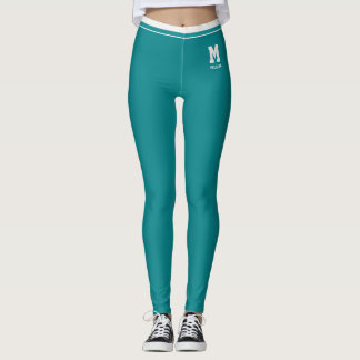 Leggings Nom personnalisé Mignon sarcelle Neutre Rayé Perso